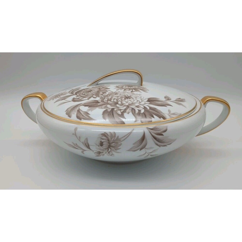 Noritake China LaSalle Covered Serving Vegetable Dish Chrysanthemum Handled